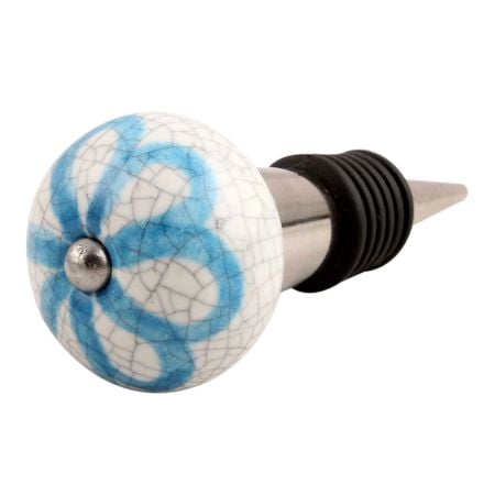 Blue Foral Crackle Ceramic Wine Stopper